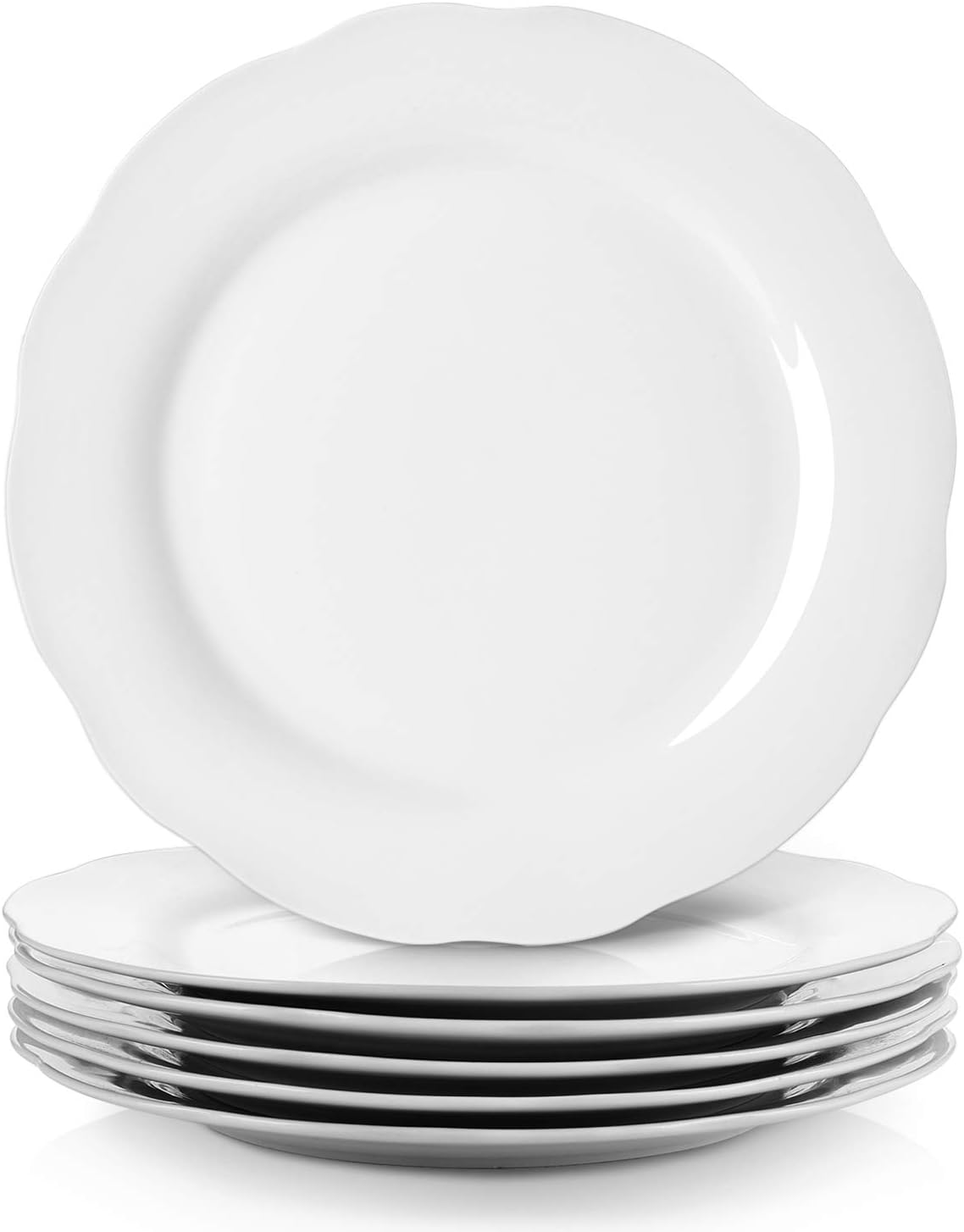Ceramic Dinner Plates, 10 6 Inch Porcelain Scalloped Plates, Off White Serving Dishes Set of 6 for Home Kitchen, Microwave & Dishwasher Safe, Dinnerware Dishes Gift for Thanksgiving Christmas